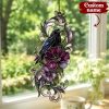 Gothic Raven Floral Resin Suncatcher, Faux Stained Glass Window Hanging, Dark Academia Decor